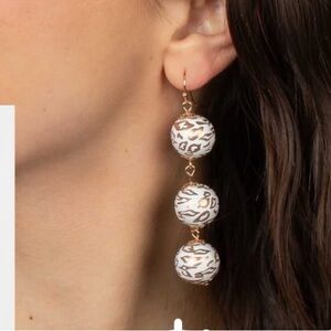 JBloom  new with box white and gold Cheetah Pattern Drop Earrings. RETIRED